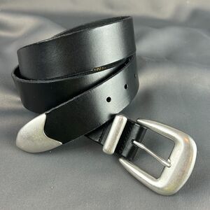 Anthropologie Black Leather Silver Buckle Belt 2X  Fits 44" - 48" Waist NEW
